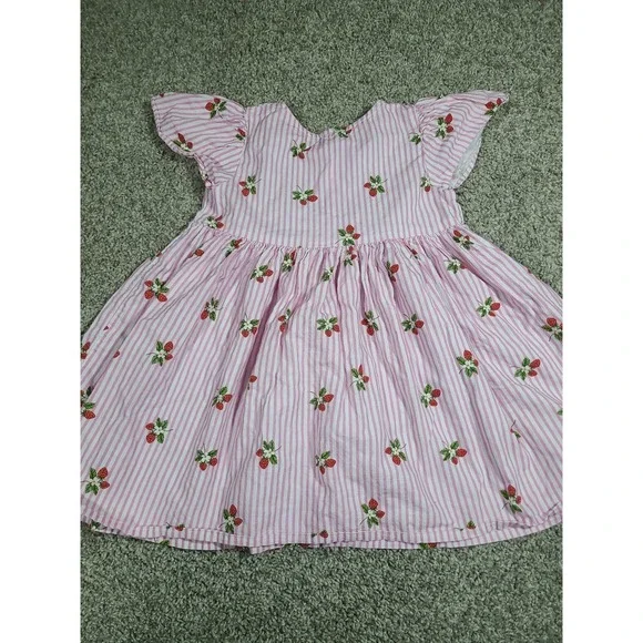 Next Pink Strawberry Stripe Button-Up Dress 4-5 years - Picture 6 of 6